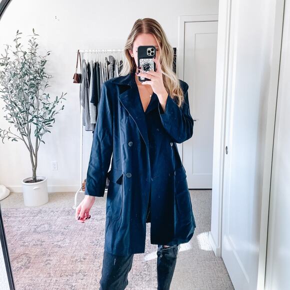 VINTAGE DKNY Navy Blue Double Breasted Coat - Picture 1 of 14